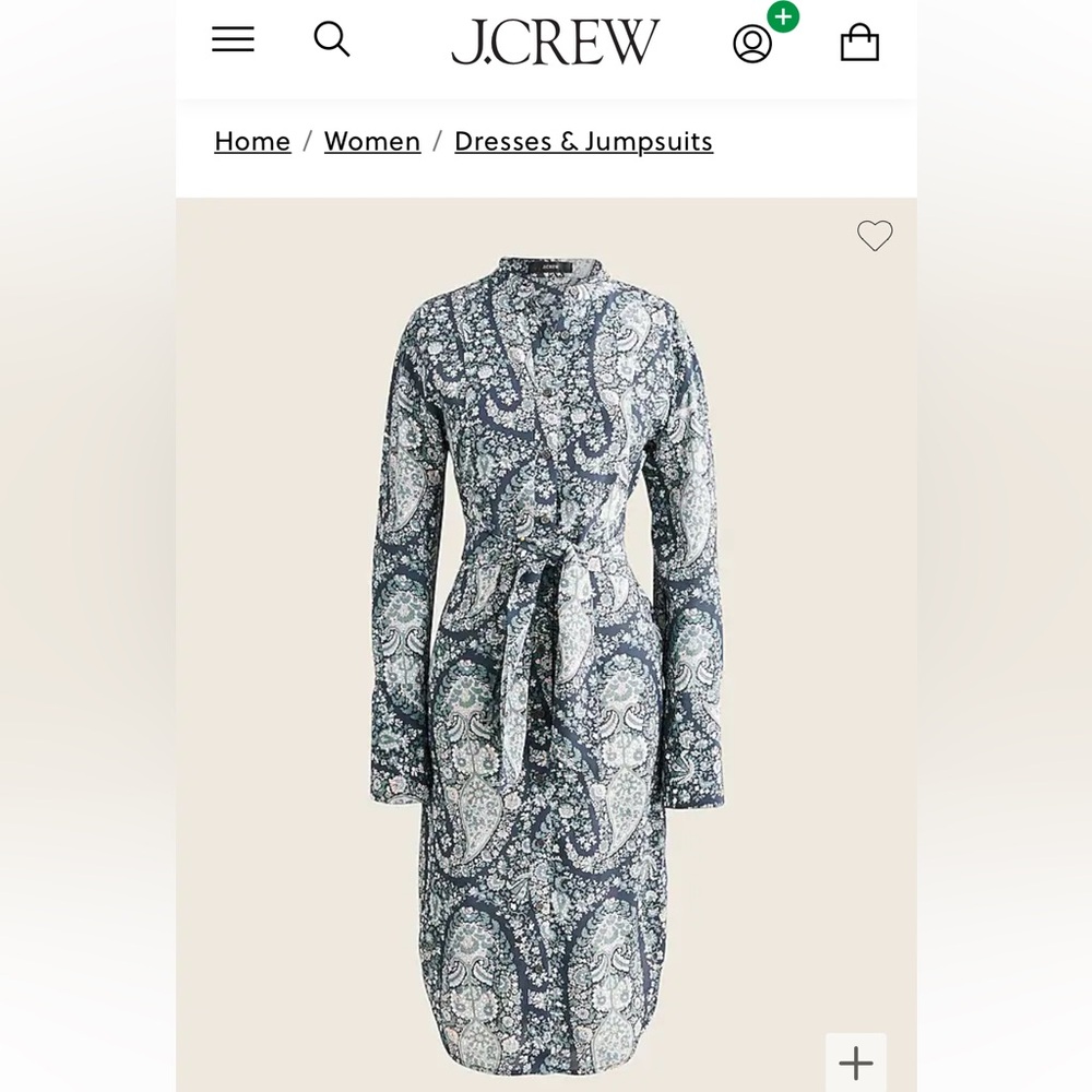 J CREW 100% SILK, Oversized Paisley Blue Shirt Dress